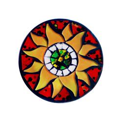 Set of 4 coasters glass mosaic, sun design 9cm diameter