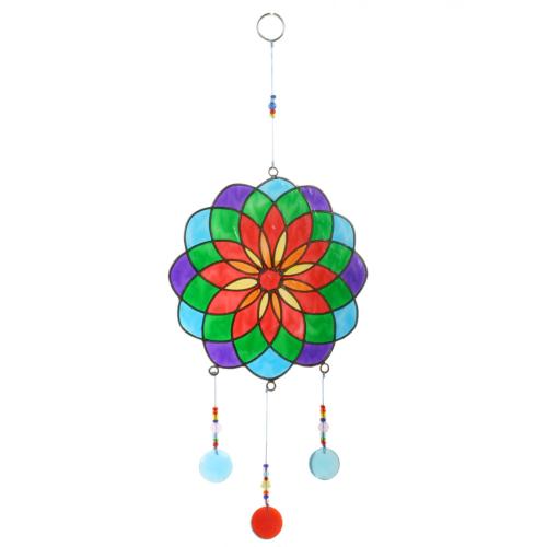 Suncatcher mandala red green blue 14.5x25cm