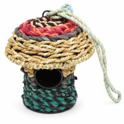 Birdhouse, recycled fabric, toadstool shaped, 20x20x20cm, made in India