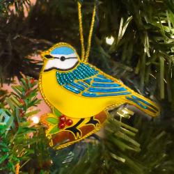 Hanging decoration, embroidered velvet, blue tit