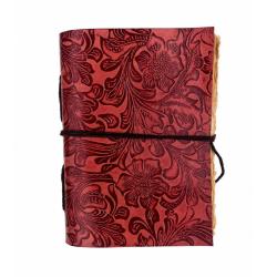 Notebook Leather Bound Floral Red 13 x 18cm