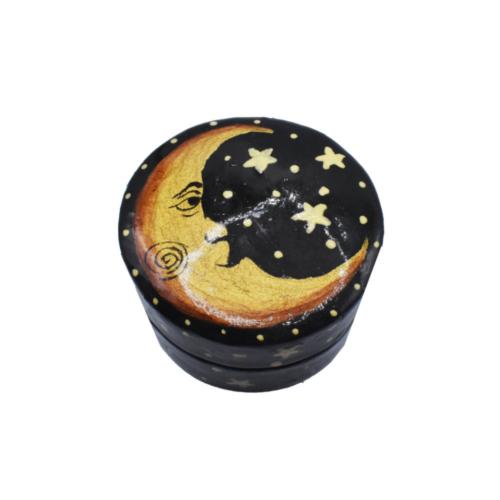 Round Trinket Box Moon and Stars Papier Mâché 5.5cm