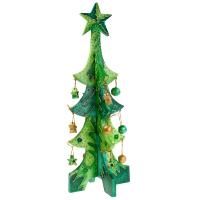 Christmas tree, wood with stars and baubles, green 41cm