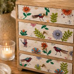 4 Drawer Chest Hand Painted Wood Storage Cabinet 30x14x36cm
