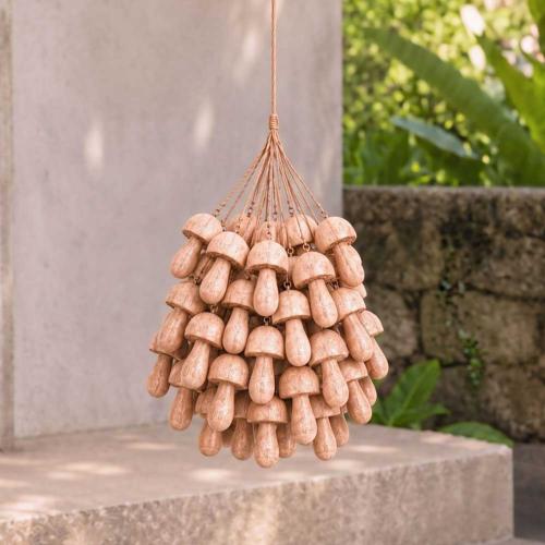 Hand-Carved Wooden Toadstool Hanging Decorations – Set of 30 