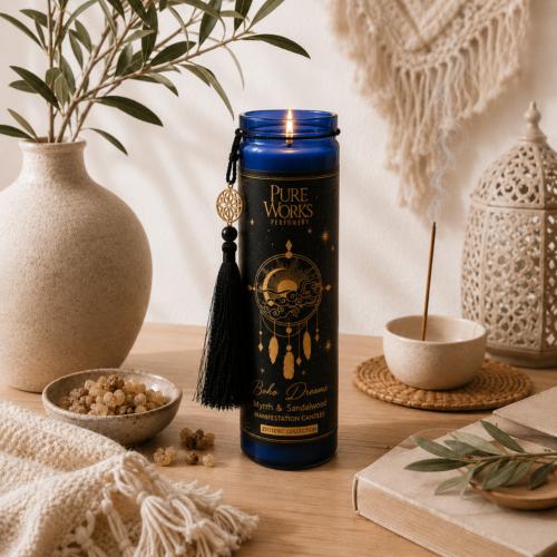 Candle in Glass Jar Esoteric Boho Dreams, Myrrh and Sandalwood 300g