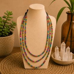 Necklace Handpainted Wooden Muticolour Tiny Beads