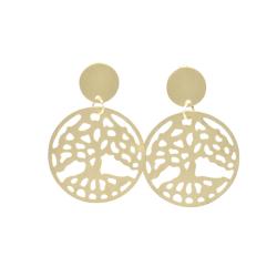 Ear studs, brass tree of life motif + disc