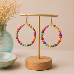 Earrings Recycled Small Beads on Circle 4.5cm