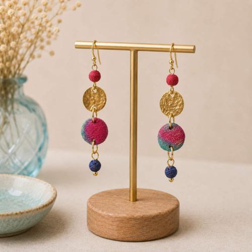 Earrings Recycled Drop 4 Beads 5cm