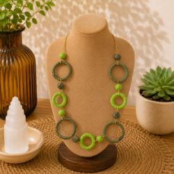 Necklace Recycled Cotton Circles Light / Dark Green