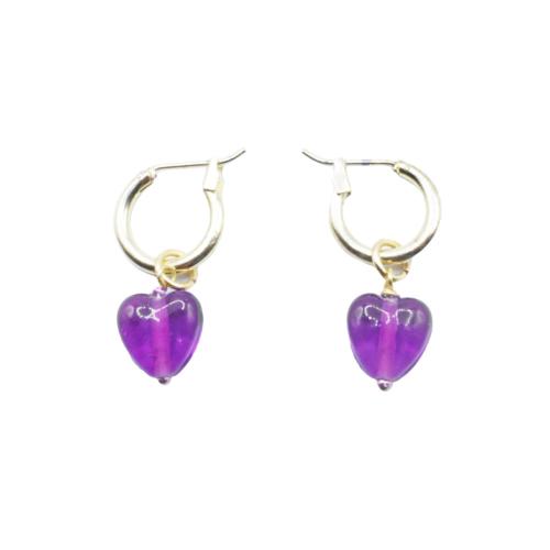 Earrings Glass Heart Purple