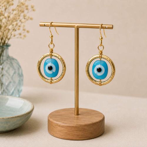 Earrings Blue Eye in Gold Coloured Circle 1 x 2.5cm