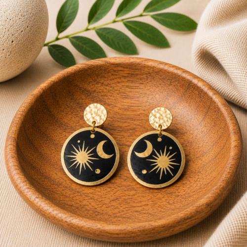Ear Studs Sun and Moon Black