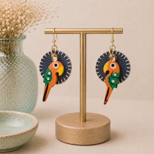 Earrings Parrot on Recycled Denim