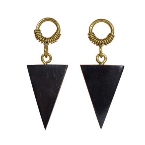Earrings, Triangle black bone and brass 5 (L) x 2 (W) cm