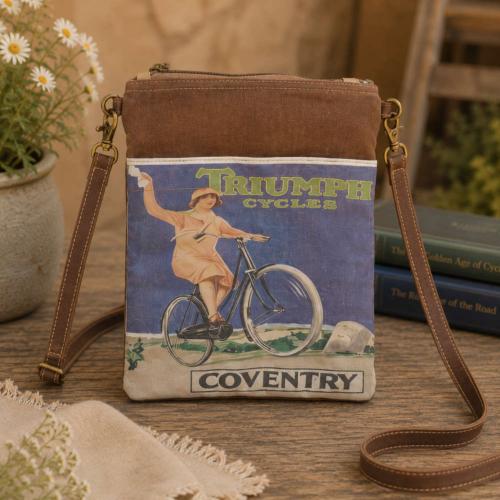 Crossbody Bag Recycled Tent Canvas, Triumph Cycles 22 x 27cm