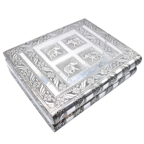 Jewellery multi compartment box, aluminium elephant design, 27x7x22cm