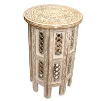Occasional/Tall Coffee Table hand carved eco mango wood round, whitewashed