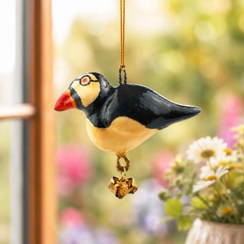 Hanging Bird Decoration Puffin, Recycled Plastic