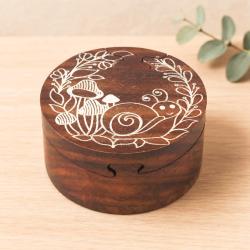 Puzzle Box Round Woodland Sheesham Wood 10 × 10 × 6cm