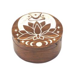 Puzzle Box Round Lotus Sheesham Wood 10 x 10 x 6cm