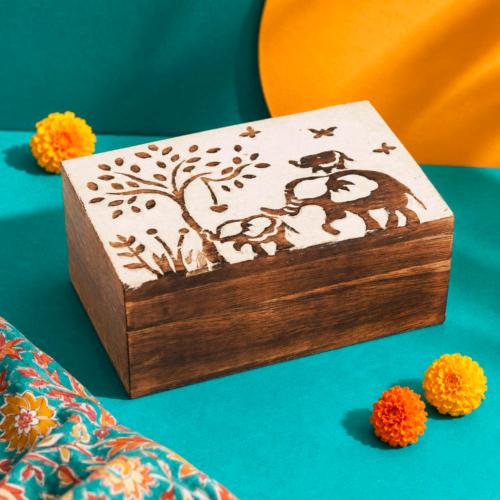 Elephant Keepsake Box Mango Wood 15 x 10cm