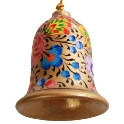 Hanging bell decoration, flowers on gold, papier maché