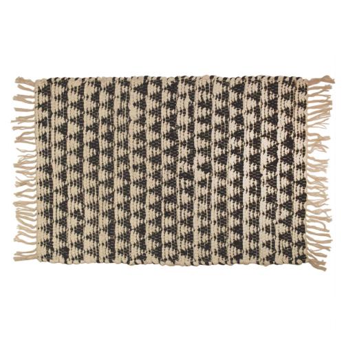 Chindi rag rug recycled cotton black cream triangles 60x90cm