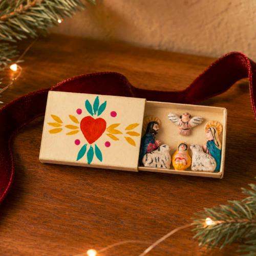 Mini Traditional Ceramic Matchbox Nativity Cream