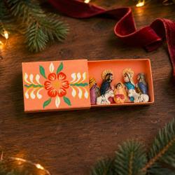 Mini Traditional Ceramic Matchbox Nativity Magenta