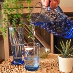 Single Beer Glass Recycled Glass Blue Tinted, 16.7cm height