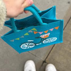 Jute shopping bag, square, bicycle