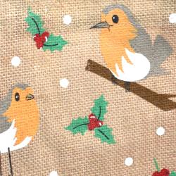 Jute shopper or Christmas gift bag, robins design 30x30cm