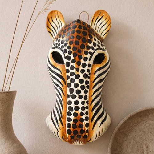 Mask Albesia Wood Big Cat Black Spots on White 20cm
