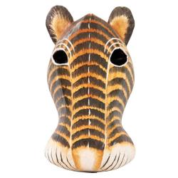 Mask Albesia Wood Big Cat Orange Brown 20cm