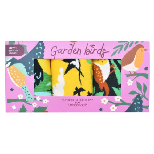 3 Pairs Bamboo Socks Garden Birds UK 7-11 Mens
