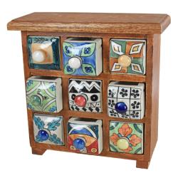 Wooden mini chest with 9 brightly coloured drawers 24 x 24 x 11cm
