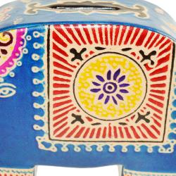 Leather money box elephant blue