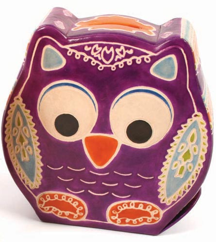 Leather money box owl purple