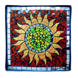 Curved plate glass mosaic, sun design 30 x 30 x 9cm