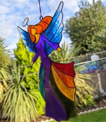 Suncatcher angel flying rainbow 13x18cm