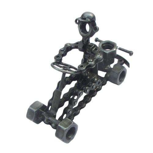 Model go cart with rider, recycled bike parts