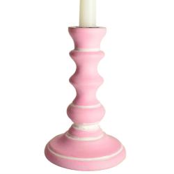 Candlestick/holder hand carved eco-friendly mango wood pink 15cm height