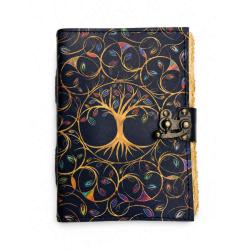Notebook Leather Tree of Life with Coloured Leaves 13 x 18cm