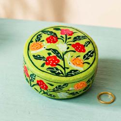 Trinket Box Round Papier Mâché Snails and Flowers 8cm