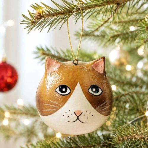 Cat Hanging Decoration Papier Mâché Brown 5cm
