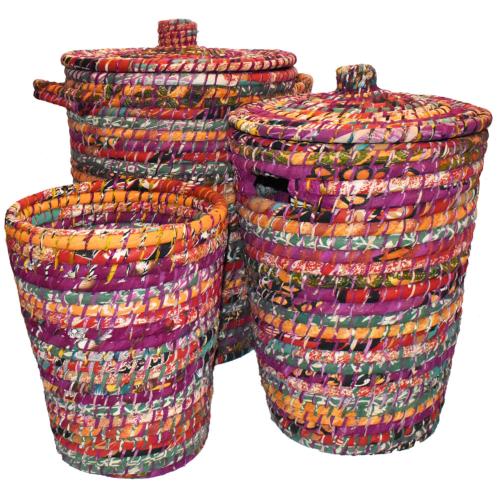 Set of 3 laundry / storage baskets kaisa grass + recycled material multicoloured