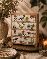 4 Drawer Chest Hand Painted Wood Storage Cabinet 30x14x36cm