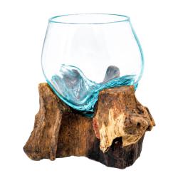 Shaped Bowl on Wood, Recycled Glass Small